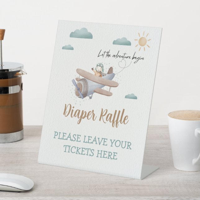 Windeln-Raffle-Schild hier Airplane-Baby-Dusche Sockelschild (In SItu)