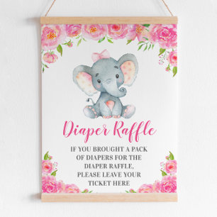 Windeln Raffle Schild Pink Elephant Baby Girl Dusc