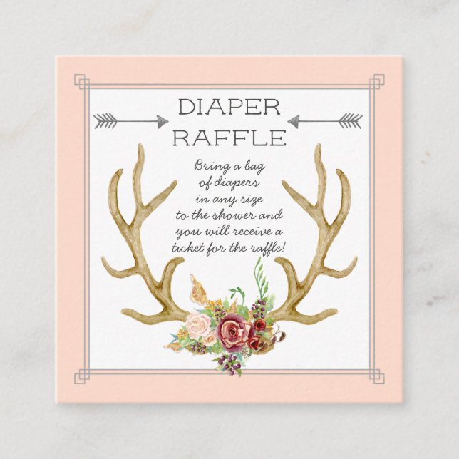 Windeln Raffle Ticket Boho Deer Antlers Blush Rose (Vorderseite)
