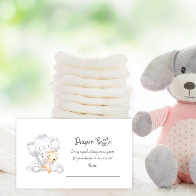 Windeln Raffle Ticket Modern Baby Elephant Begleitkarte (Von Creator hochgeladen)