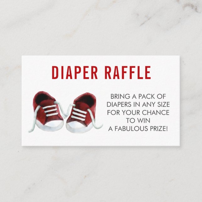 Windeln-Raffle-Ticket, Red Sneakers Babydusche Begleitkarte (Vorderseite)