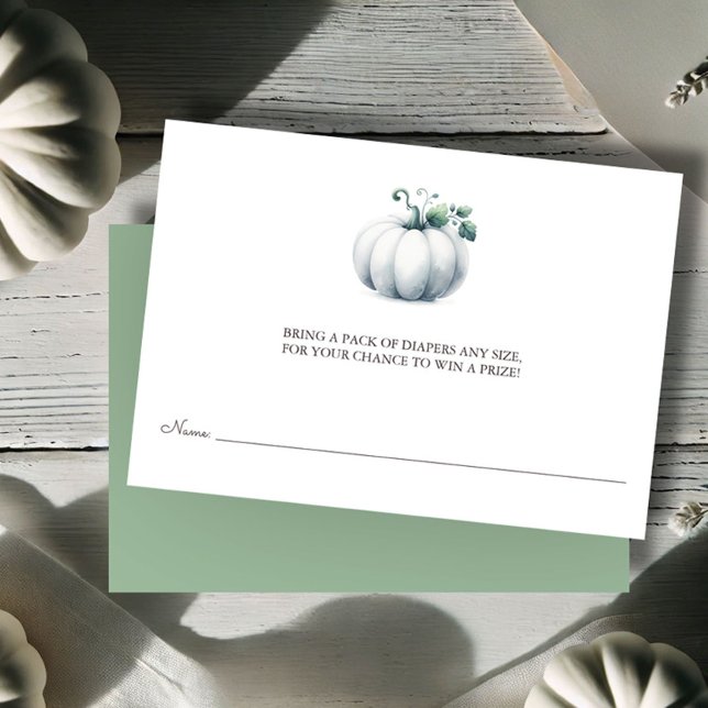 Windeln-Raffle-Ticket, weißer Kürbis Begleitkarte (baby shower invitation insert card watercolor white pumpkin)