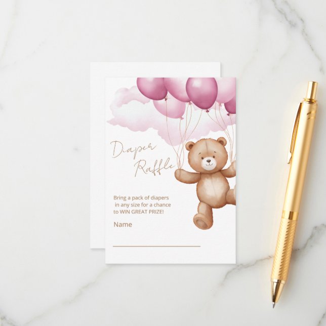 Windeln Raffle Umschließkarte für eine Babydusche. Begleitkarte (Vorderseite/Rückseite Beispiel)