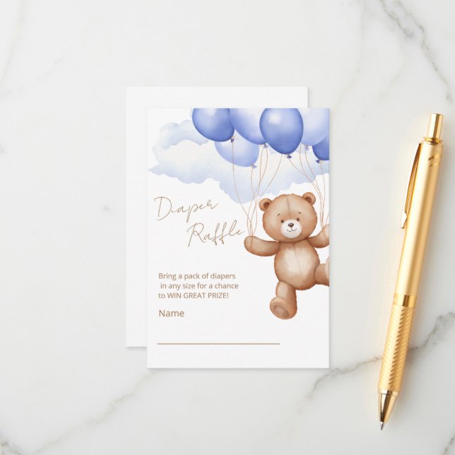 Windeln Raffle Umschließkarte für eine Babydusche. Begleitkarte (Vorderseite/Rückseite Beispiel)