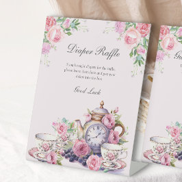 Windeln Raffle Vintag floral Tee Party Babydusche Sockelschild