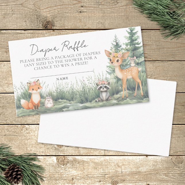 Windeln Raffle Woodland Forest Animals Kinderdusch Begleitkarte (Diaper Raffle Woodland Forest Animals Baby Shower Enclosure Card)