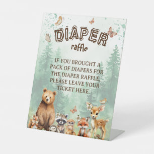 Windeln Raffle Woodland Tiere Babydusche Sockelschild