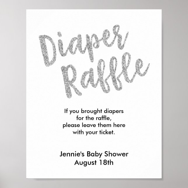 Windeln Silver Glitzer Babydusche Poster (Vorne)