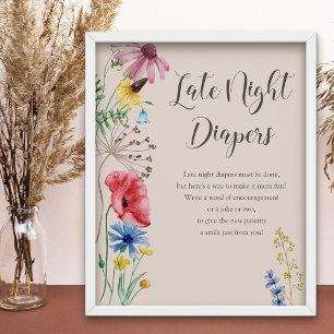 Windelwechsel bei Nacht Wildflower Babyshower-Spie Poster
