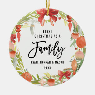 Winden Sie erstes Weihnachten als Familien-Foto Keramik Ornament