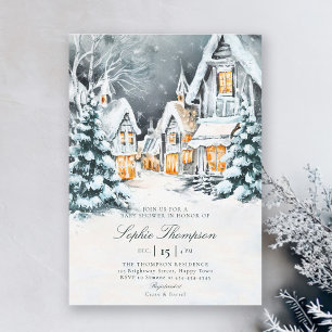 Winder Wonderland Watercolor Snow Cold Baby Dusche Einladung