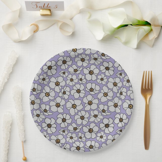 Windflowers auf Lavendel  Pappteller (Hochzeit)