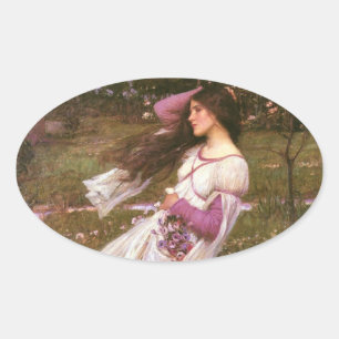 Windflowers von John William Waterhouse Ovaler Aufkleber