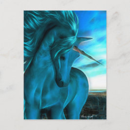 Windgekehrte Unicorn in Azurblau Postkarte