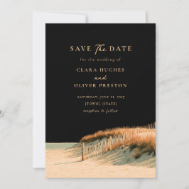 Windgewehte Dünenzaun Hochzeit am Strand von New E Save The Date