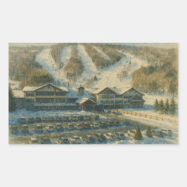 Windham Mountain Ski Lodge - NY Winter Watercolor Rechteckiger Aufkleber