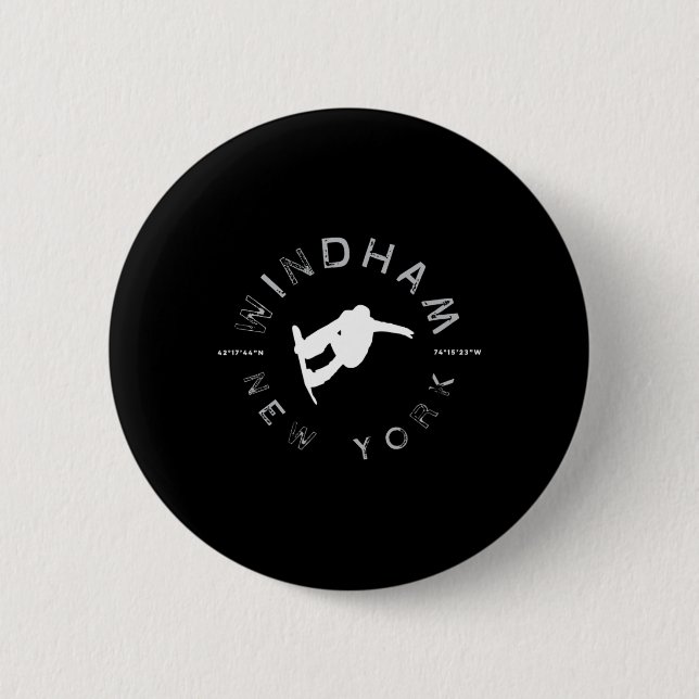 Windham New York Vintag Retro Snowboarding Button (Vorderseite)