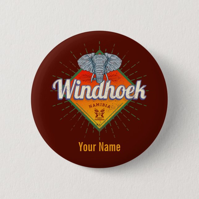 Windhoek Namibia Retro-Elefant Vintage Afrika Button (Vorderseite)
