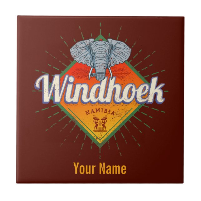 Windhoek Namibia Retro Elephant Vintag Africa Fliese (Vorderseite)