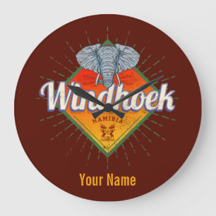 Windhoek Namibia Retro Elephant Vintag Africa Große Wanduhr
