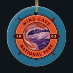Windhöhle Nationalpark Retro Kompass Emblem Keramik Ornament<br><div class="desc">Wind Cave Vektorgrafik Design. Die Höhle gilt als das dichteste Höhlensystem der Welt.</div>