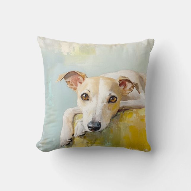 Windhund auf einem Sofa Kissen (Vorderseite)