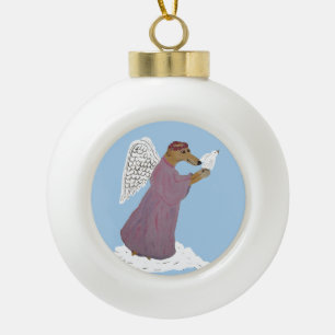 Windhund-Engel mit weißer Taube Keramik Kugel-Ornament