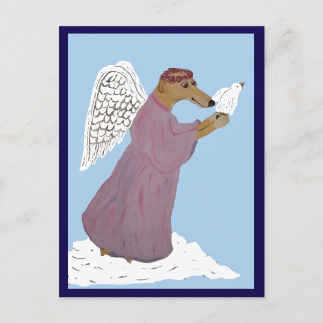 Windhund-Engel mit weißer Taube Postkarte (Vorderseite)