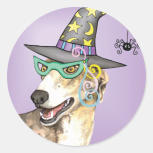 Windhund-Hexe Runder Aufkleber
