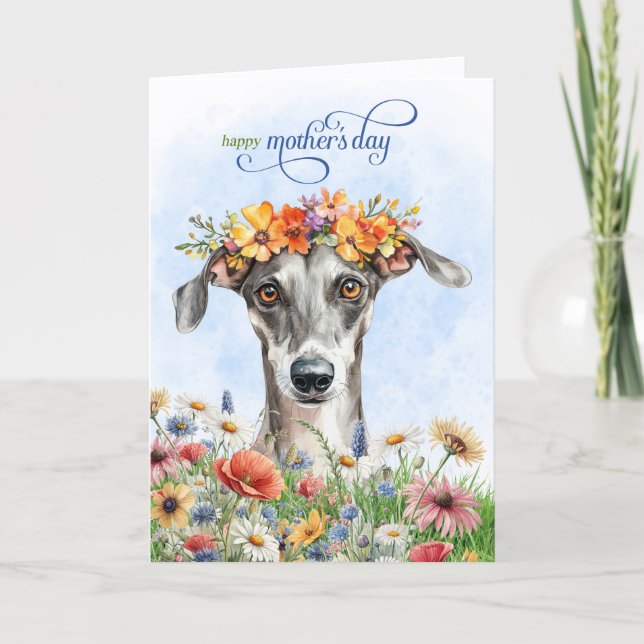 Windhund-Hund Wildblumen Muttertag Feiertagskarte (Vorderseite)