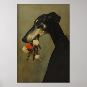 Windhund-Hunde-Blumen-Kunstprint-Gemälde, Whippet Poster