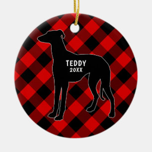 Windhund-Hundekarierte Weihnachtsverzierung Keramik Ornament