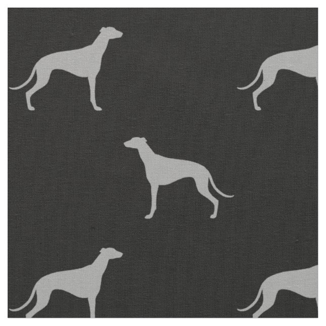 Windhund-HundeSilhouette-Muster grau und schwarz Stoff (Nahaufnahme)