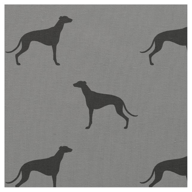 Windhund-HundeSilhouette-Muster grau und schwarz Stoff (Nahaufnahme)