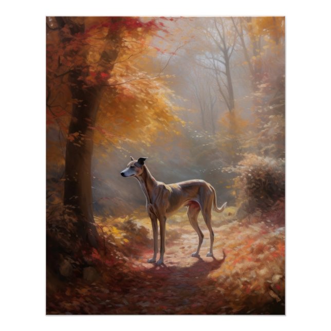 Windhund im Herbst Leaves Fall Inspiriert Poster (Vorderseite)