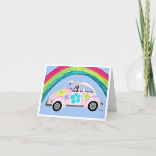 Windhund im Hippie-Auto mit Regenbogen Einladung