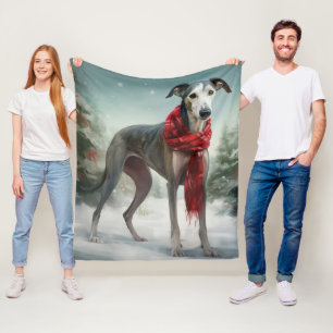 Windhund im Schnee Weihnachten  Fleecedecke