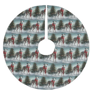 Windhund im Schnee Weihnachten Polyester Weihnachtsbaumdecke