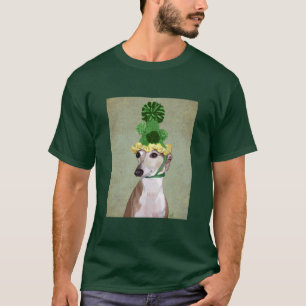 Windhund in Grün gestricktem Hut T-Shirt
