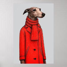 Windhund in lebendigem rotem Mantel, moderne Zeich Poster