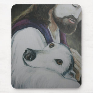 Windhund mit Jesus-Hundekunst-Mausunterlage Mousepad