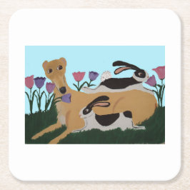 Windhund mit Kaninchen Rechteckiger Pappuntersetzer