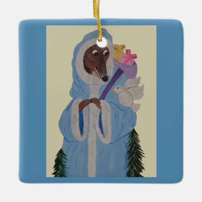 Windhund mit weißer Taube Keramikornament (Vorderseite)