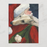 Windhund-Sankt-Weihnachtshundekunst-Postkarte Feiertagspostkarte<br><div class="desc">Diese Postkarte kennzeichnet eine Wiedergabe meines ursprünglichen Ölgemäldes eines Windhunds und der Sankt.</div>