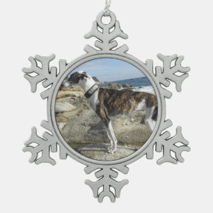 Windhund Schneeflocken Zinn-Ornament