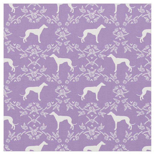 Windhund Silhouette lila Blumenbeete Stoff (Nahaufnahme)
