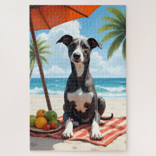 Windhund-Strand-Relax-Szene Puzzle