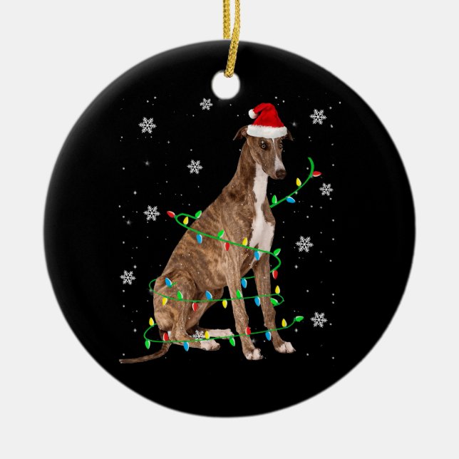 Windhund-Weihnachtslicht niedlicher Santa Windhund Keramik Ornament (Vorne)