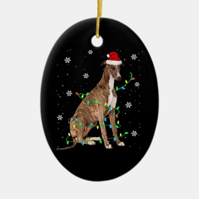 Windhund-Weihnachtslicht niedlicher Santa Windhund Keramik Ornament (Vorne)