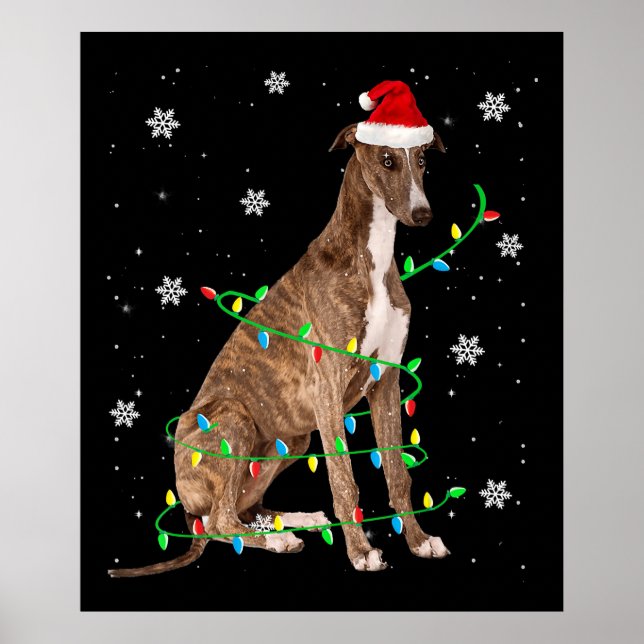 Windhund-Weihnachtslicht niedlicher Santa Windhund Poster (Vorne)